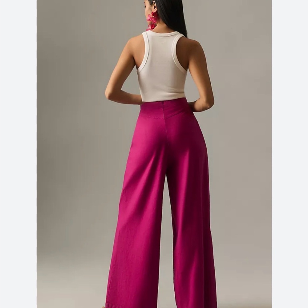 Anthropologie Wide Leg Corset Pants Orchid Purple High Waist Pleated Size 2 - Picture 2 of 9